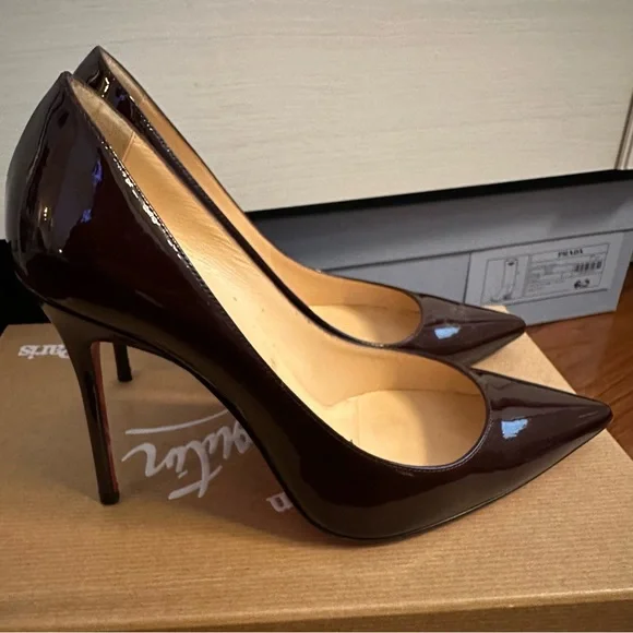 CHRISTIAN LOUBOUTIN Decollete Heels Pumps Burgundy 100mm 4 inches Size 36 6